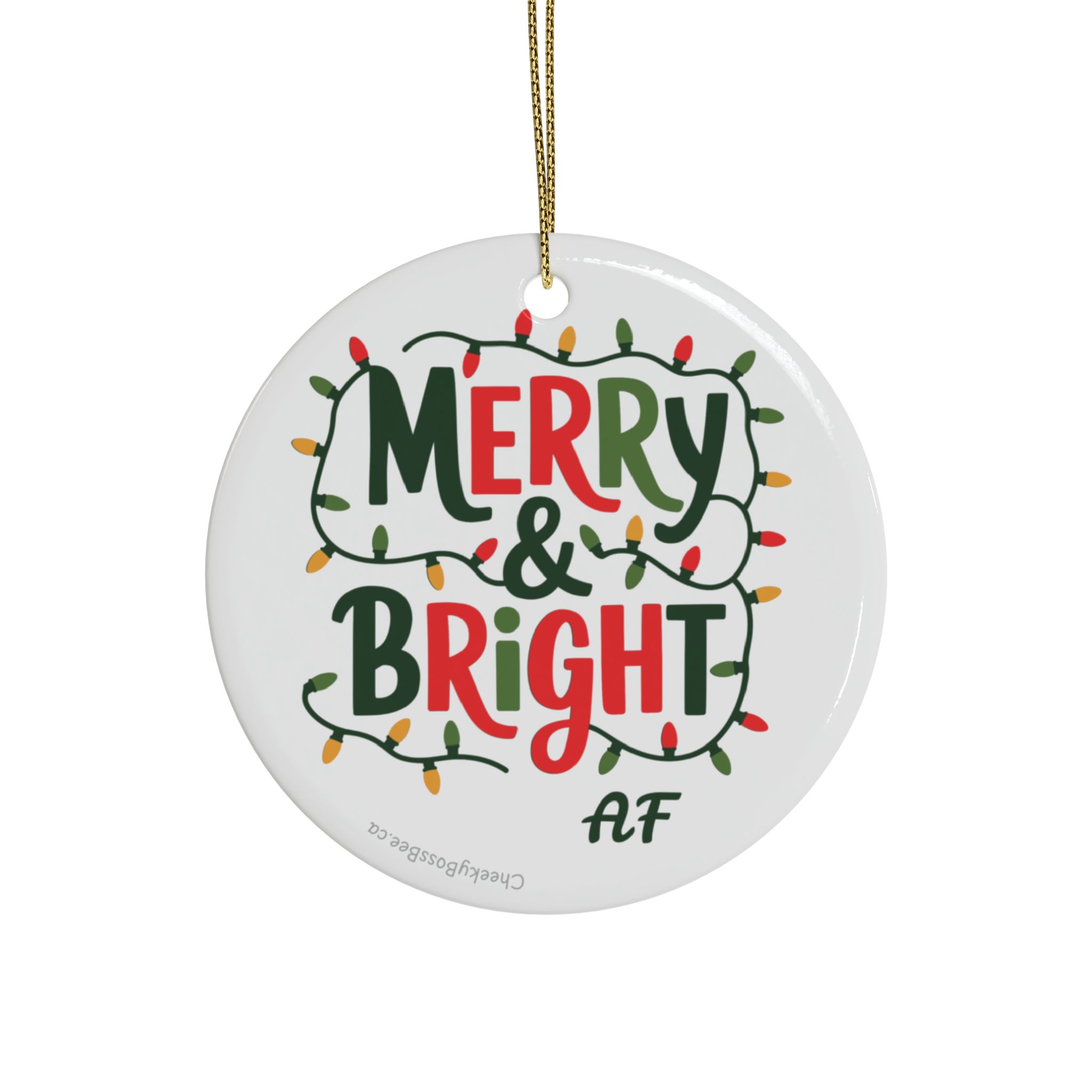 Merry & Bright Ceramic Round Christmas Ornament, White - Image 3